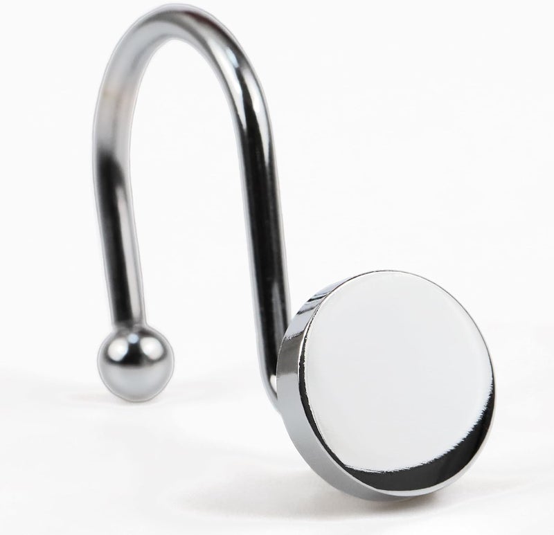 Popkozzi Chrome Shower Curtain Hooks Rings: Silver Round Button Design Heavy Metal Shower Curtain Rings for Bathroom - Modern Simple Decorative Shower Curtain Hangers for Shower Rod - Set of 12 - Image 1
